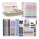 Kit Escolar 50 Pcs Tonos Pasteles Aesthetic Con Estuche