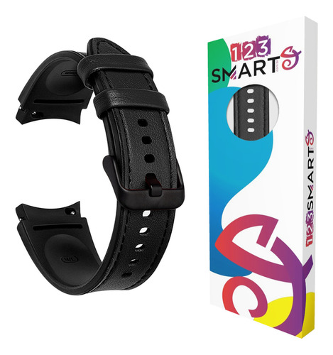 Pulseira Ridge De Silicone Com Couro Marca 123smart Compatível Com Galaxy Watch 4 5 6 40mm 42mm 44mm 45mm 46mm 43mm 47mm Pro Classic - Cor Preto