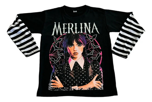 Remera Merlina Manga Larga Brilla Oscuridad/fluorecente Nena