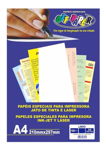 Papel Linho A4 Branco 180g Off Paper 50 Folhas