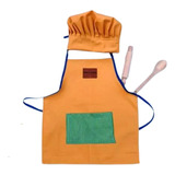 Delantal De Cocina Con Gorro Unisex Manos A La Masa Color Naranja Diseño De La Tela Liso