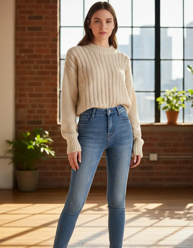 Pantalones Vaqueros Elásticos De Felpa Cálidos Para Mujer