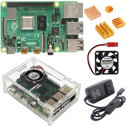 Raspberry Pi 4 B 2gb Case Ventilador Fuente Switch Pi4 Kit