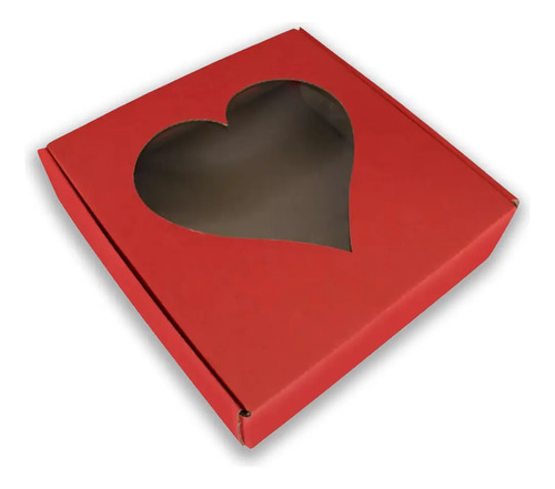 10 Cajas De Cartón Con Ventana De Corazón Acetato 24x24x7 Cm