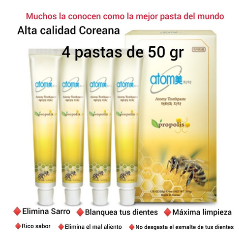 4 Pastas Coreanas De 50g Con Té Verde Y Propóleo, Anti Sarro