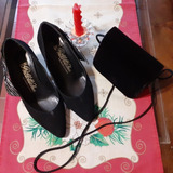 Conjunto Zapatos Gamuza Negro + Cartera Pequeña