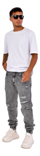 Jogger Jeans Hombre Roturas Con Puños