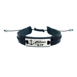 Pulseira Masculina Couro Preto Gospel Hebreus 6:19 Cristã