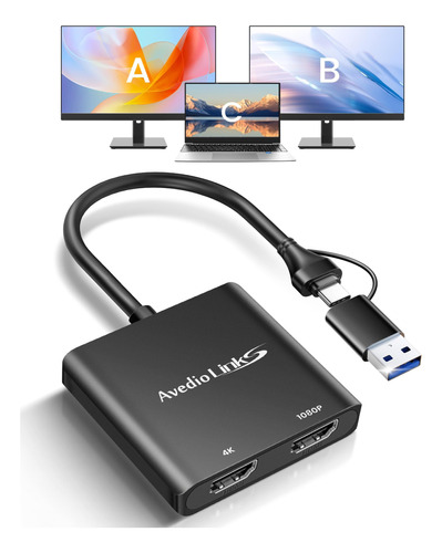 Avedio Enlaza Usb A 3.0 A Hdmi Splitter Pantalla Extendida, 