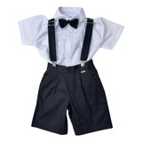 Conjunto Social Menino Camisa Short Com Suspensório Preto