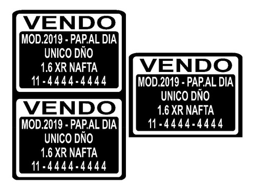 Cartel Calco Vendo Auto X Tres Unidades Sticker Vinilo 20x15