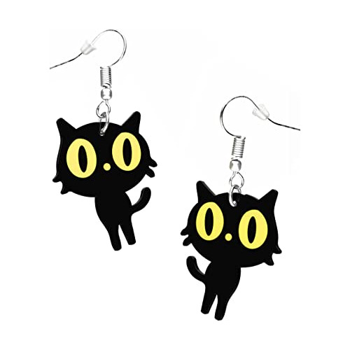 Aretes Grunge En Forma De Gato Negro Con Ojos Amarillos