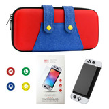 Case Nintendo Switch Oled Mario + 4 Grips + Película Vidro