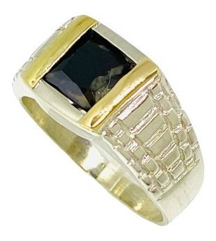 Ap 051  Anillo Para Hombre Con Cubic Cuadrado Plata Y Oro 