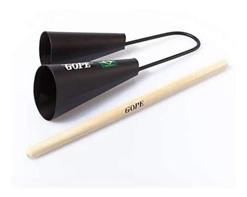 Agogo Duplo Gope Preto Com Baqueta Profissional Percussão