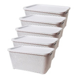 Canastos Organizador Plastico Apilable Rattan Grande Tapa X5 Colombraro