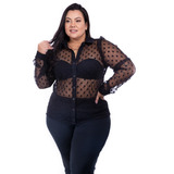 Camisa Alfaiataria Plus Size Transparente Sexy Luxo Ref: 118