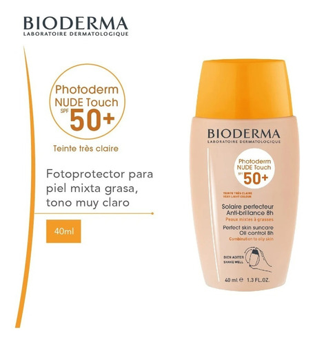 Bioderma Fotoprotector Nude 50+mixtas Y Grasastono Muy Claro