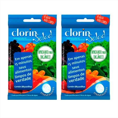 Clorin Salad Higieniza Frutas Legumes Verduras C40 Pastilhas