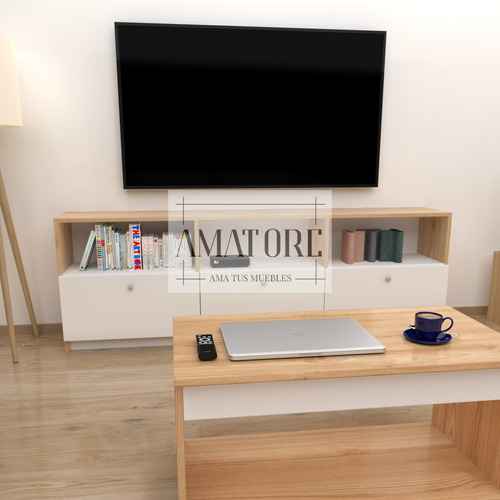 Combo Rack Tv 180x60x30 Y Mesa Ratona Elevable Melamina 18mm