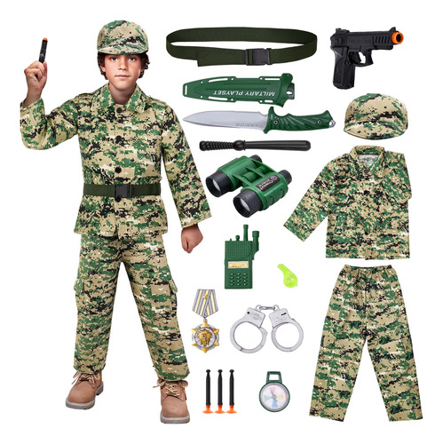 Disfraz De Soldado Para Niños Niñas Traje De Militar Camouflaje Niños Uniforme Ejército Para Independencia Disfrace De Halloween Niños Cosplay 17 En 1