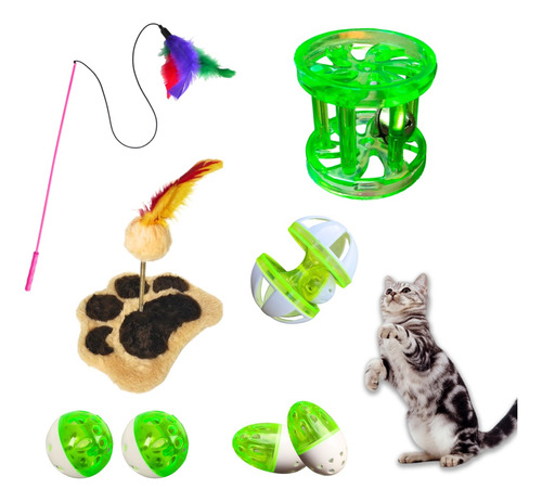 Kit 8 Brinquedos Interativos Gato Anti Stress Varinha Guizo