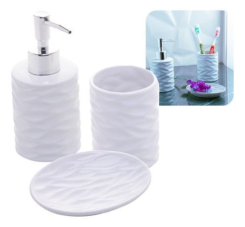 Kit Lavabo Banheiro Pia 3 Pçs De Ceramica Luxo Branco Lyor