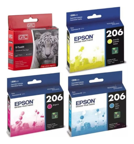 Combo Epson 206 Original (3 Colores) + 1 Negro Alternativo