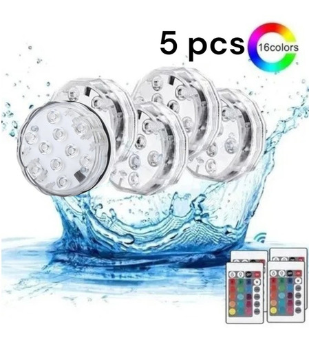 Pack 5 Luces Led Piscina Sumergibles 10 Led Con Control 