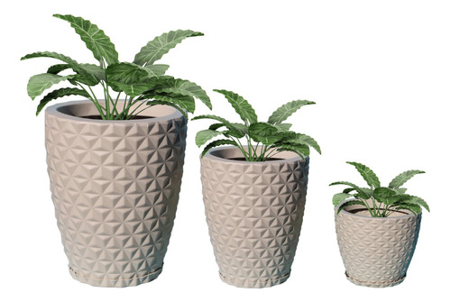 Kit 3 Vasos Diamante Para Plantas Casa Sala Jardim Com Prato