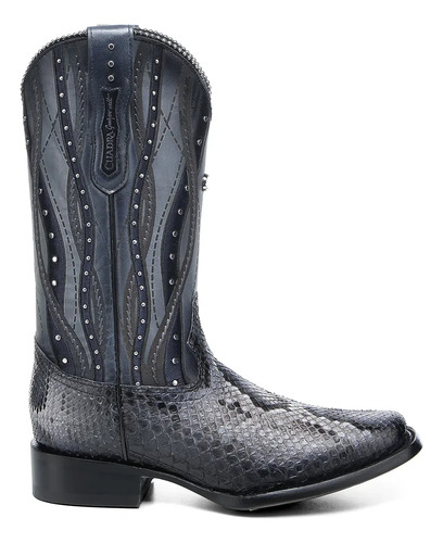 Cuadra Bota Estilo Rodeo Para Dama En Piel De Pitón Azul