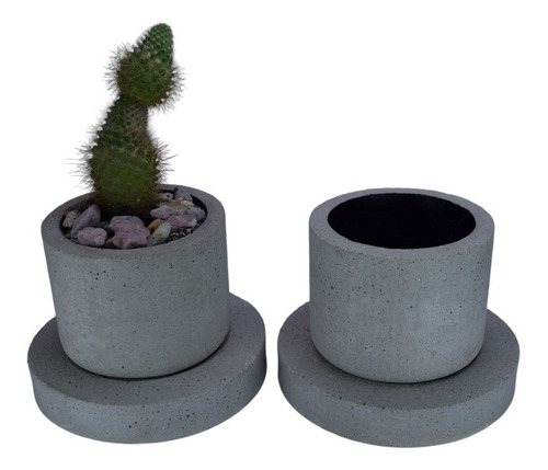 2 Maceta De Cemento Para Suculenta O Cactus Con Plato