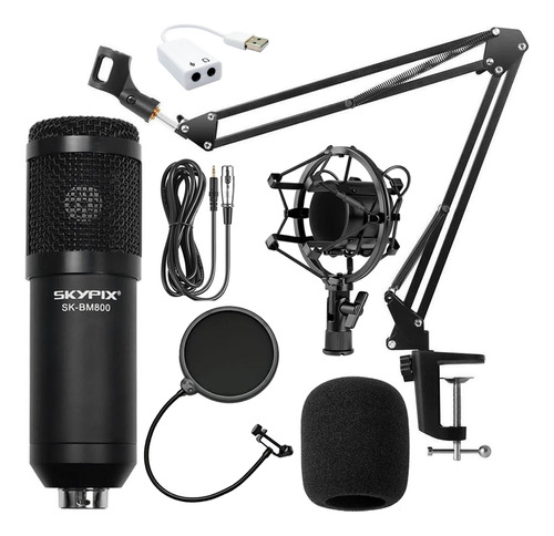 Kit Microfone Estúdio Bm800 + Pop Filter + Aranha+braço Usb