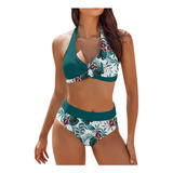 Conjunto Dividido De Faldas De Playa Con Estampado Retro, Tr