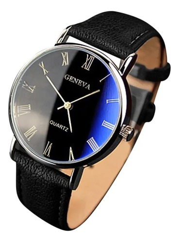 Reloj De Cuarzo Para Hombre, Elegante-casual, Negro Y Azul 
