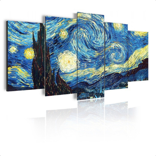 Kit 5 Quadros Decorativos Abstrato Van Gogh Sem Furar Parede