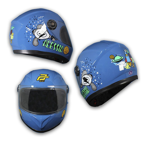 Casco Cerrado Infantil Azul Brilloso Planet Rmb