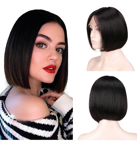 Peluca De Pelo Natural Straight Bob 30cm #1b