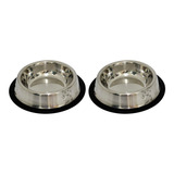 2 Potes Comida Inox Anti Derrapante Patas 1 Litro