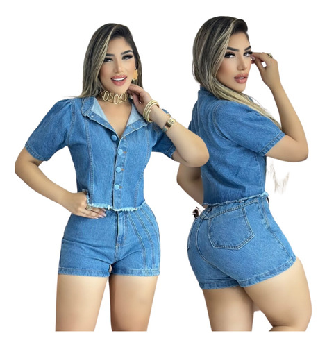 Conjunto Feminino Jeans Short E Blusa Lançamento 2023