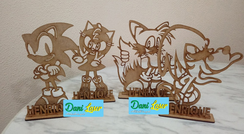 16 Centro De Mesa Sonic Tails Amy Jogo Festa + Nome Mdf 3mm