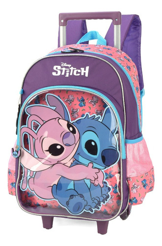 Mochila Infantil Escolar Rodinhas Alça Costas Stitch Disney
