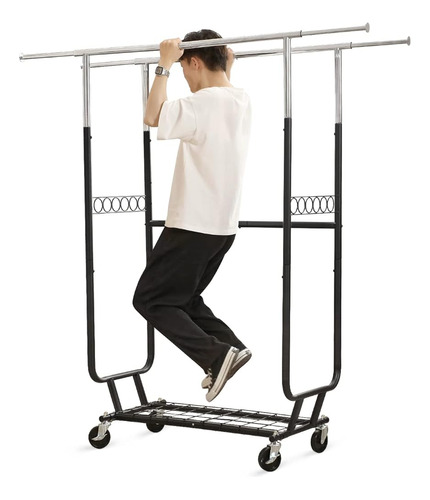 Lifefair Clothing Garment Rack Double Rail Heavy Duty Rollin