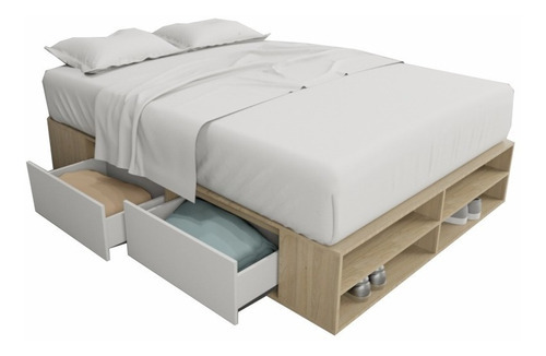 Cama Box Cajonera Con Zapatero P/ Sommier 2 Plazas 140 X 190