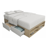 Cama Box Cajonera Con Zapatero P/ Sommier 2 Plazas 140 X 190