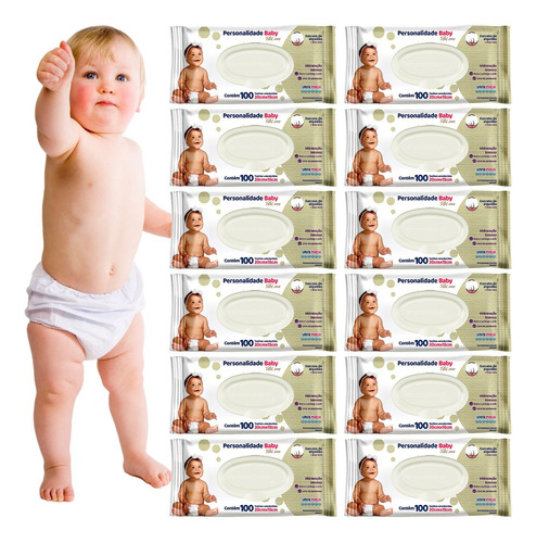 12 Pcts Lenço Umedecido Personalidade Baby C/100 Com Tampa