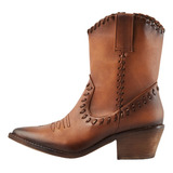 Botín Camel 8054 Vaquera Cowboy Mujer Tacón Ancho Casual