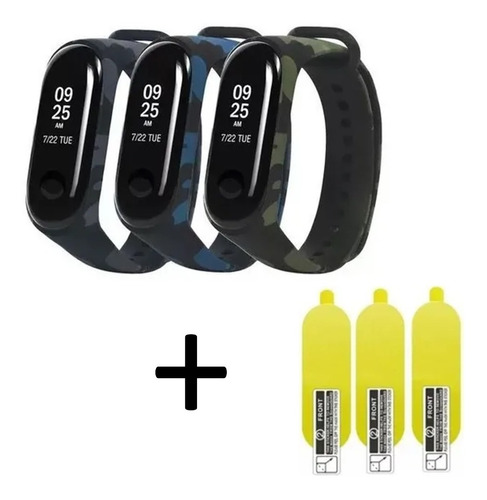 Kit 3 Pulseiras Camuflada Para Mi Band 5/6 + Película Brinde