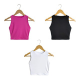 Crop Top  Combo X 3 Para Mujer Unicolor Licrada Blusa