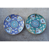 2 Antiguos Platos Decorativos Porcelana Tsuji Oro 24 Quilate